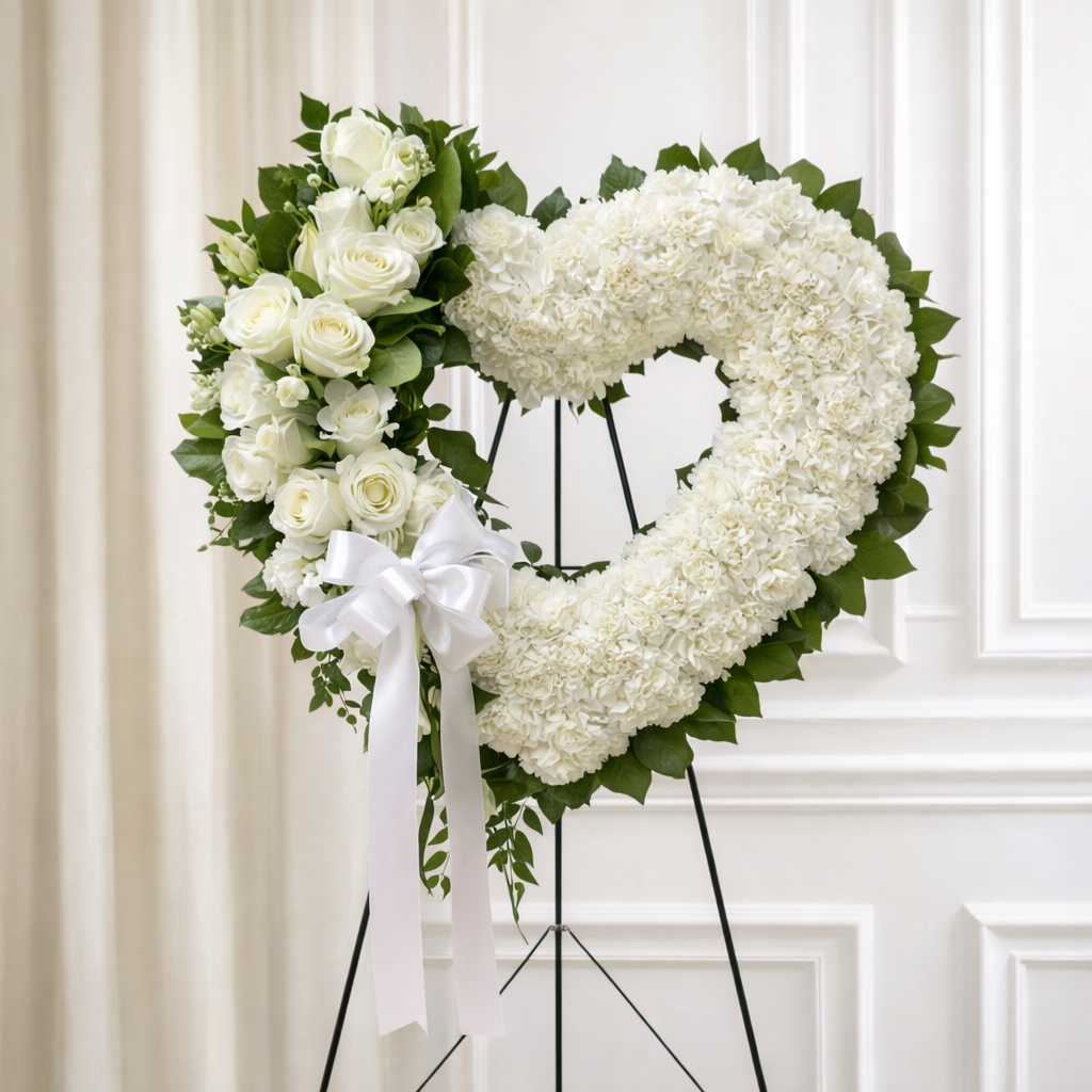 Carnations Heart Funeral Wreath