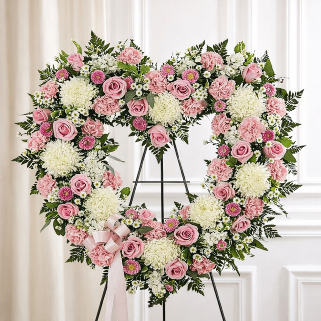 Pink Heart Funeral Wreath