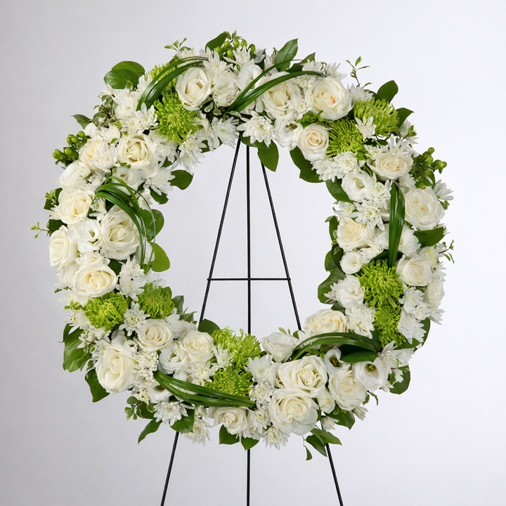 White Round Funeral Wreath