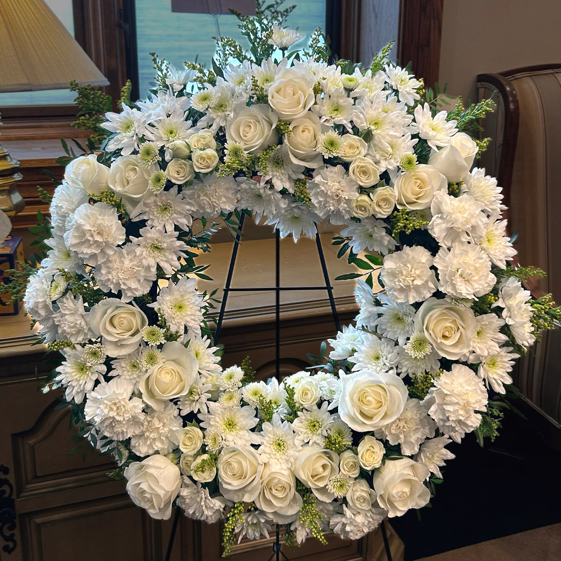 White Round Funeral Wreath