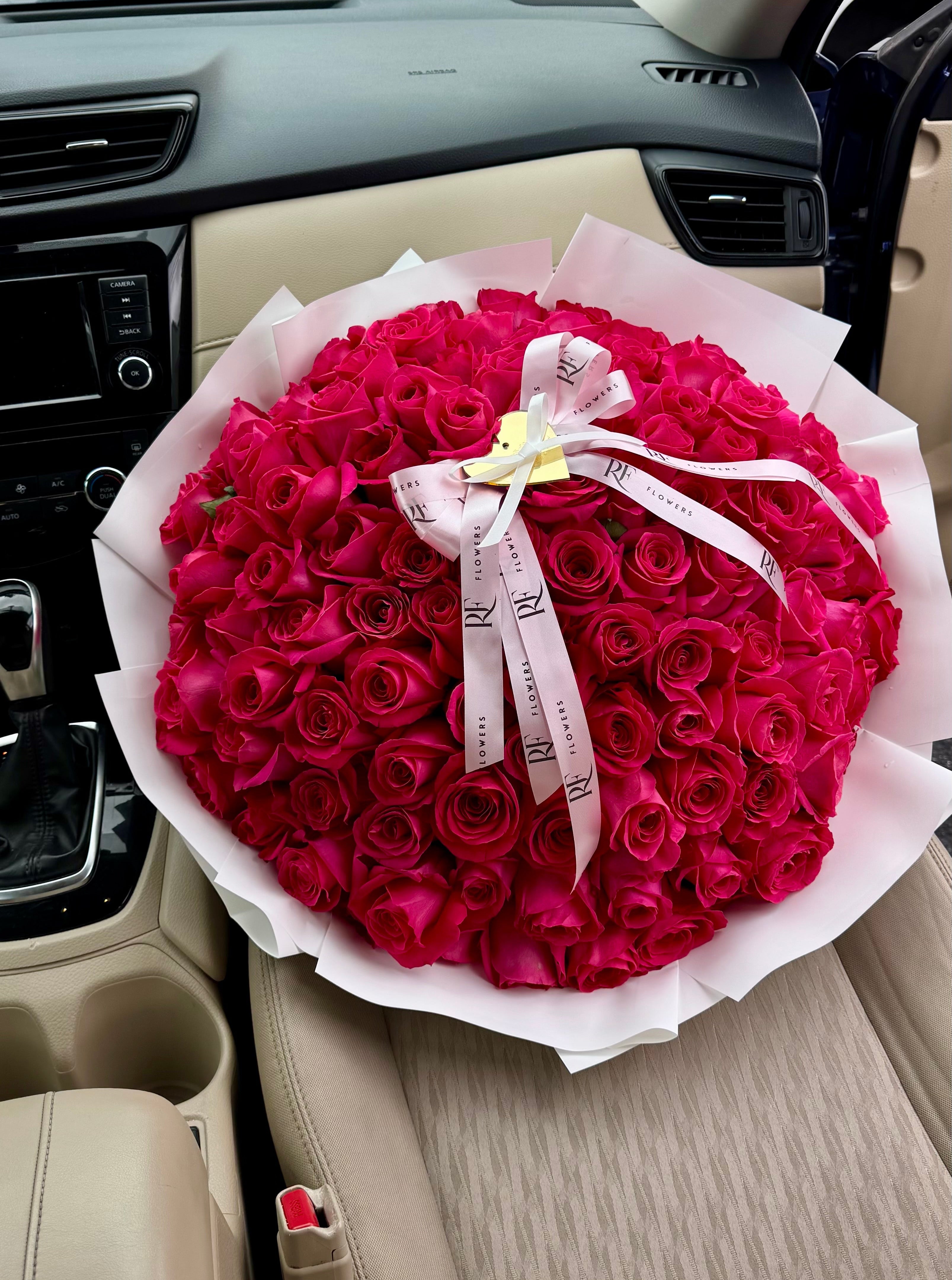 100 Hot Pink Roses