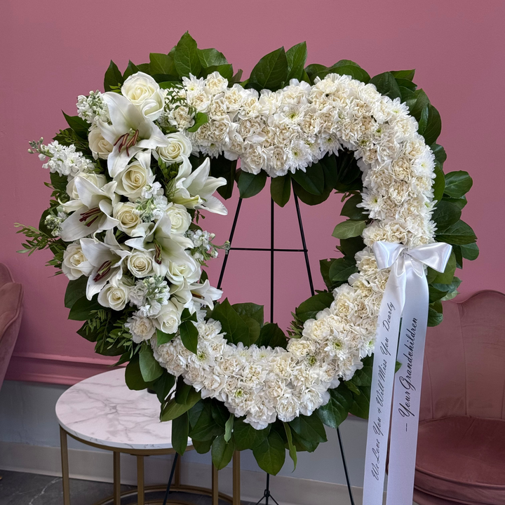 Will Miss You - Carnations Heart Funeral Wreath