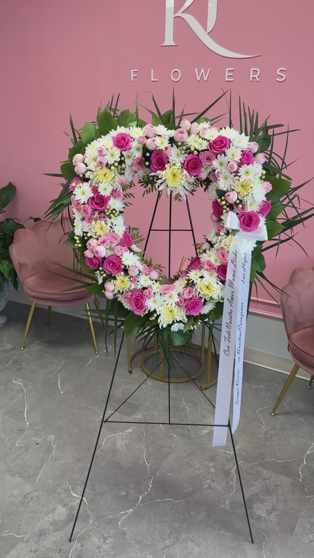 Pink Flowers Heart Shaped Funeral Wreath